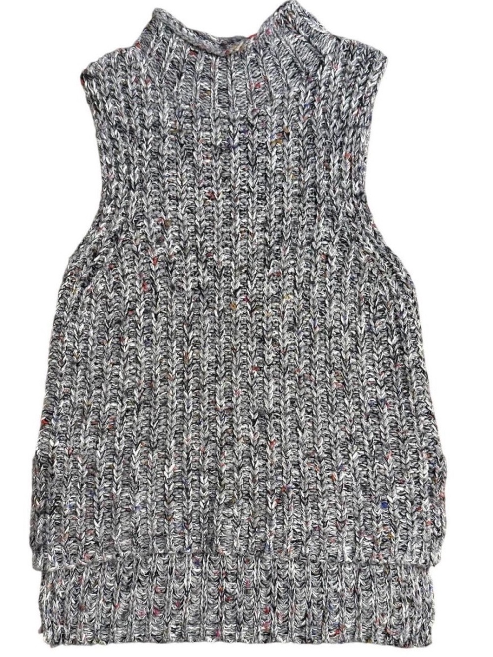 Gray Speckled Knit Sweater Vest Sleeveless Hi-Low Hem, size S
